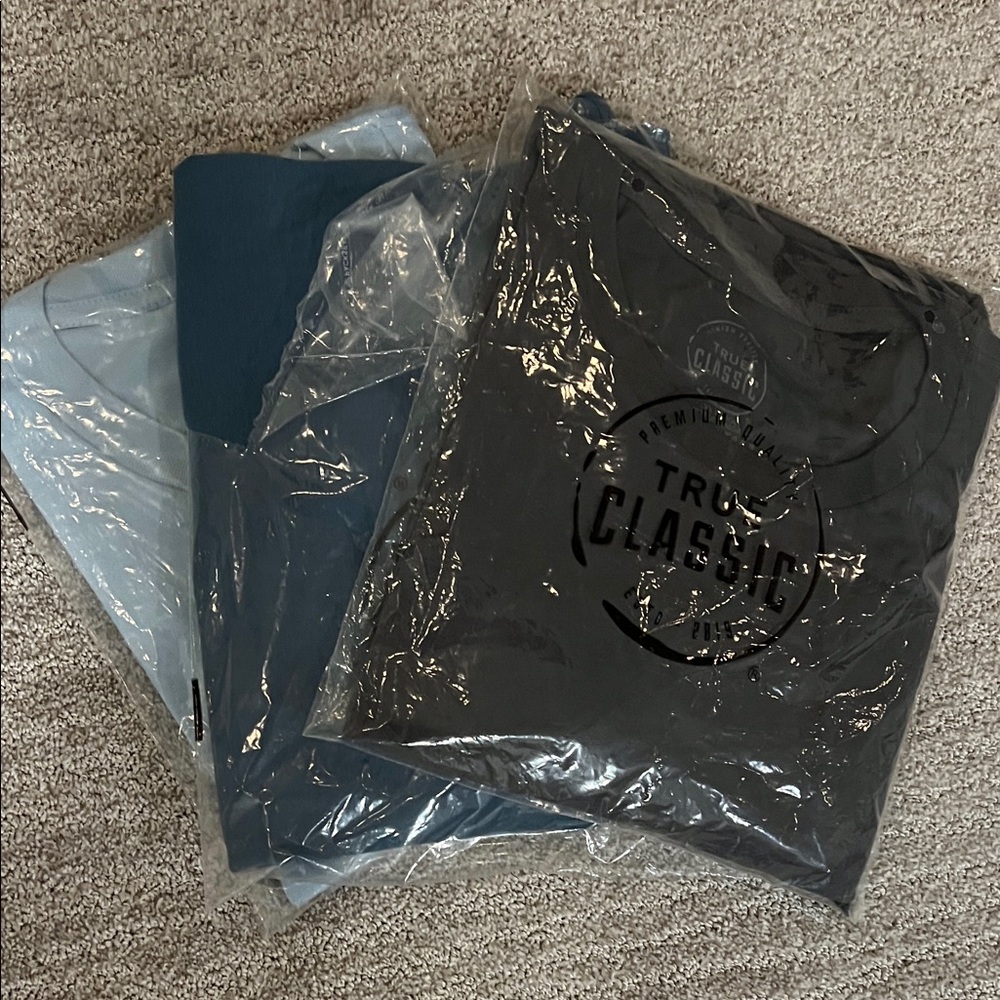 True Classic Men's Short Sleeve Tees - Charcoal, Navy, Sky Blue